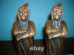 Antique Indian Native American The Chief Bookends Fonte, 8 Pouces, 4 Lbs