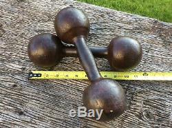 Antique Paire Nice Fonte Dumbells Globe Type 14+ Lb. Vtg. Musculation
