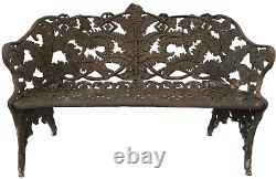 Banc en fonte antique, fougère et mûre, Fiske, NYC, 19e siècle, 68 kg, 137 cm