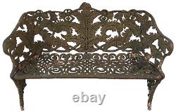 Banc en fonte antique, fougère et mûre, Fiske, NYC, 19e siècle, 68 kg, 137 cm