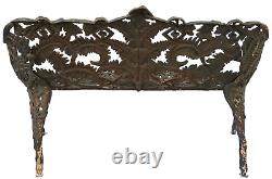 Banc en fonte antique, fougère et mûre, Fiske, NYC, 19e siècle, 68 kg, 137 cm