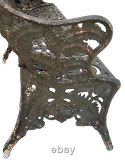 Banc en fonte antique, fougère et mûre, Fiske, NYC, 19e siècle, 68 kg, 137 cm