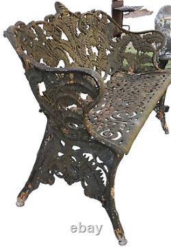 Banc en fonte antique, fougère et mûre, Fiske, NYC, 19e siècle, 68 kg, 137 cm