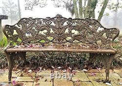 Banc en fonte antique, fougère et mûre, Fiske, NYC, 19e siècle, 68 kg, 137 cm