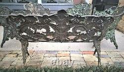 Banc en fonte antique, fougère et mûre, Fiske, NYC, 19e siècle, 68 kg, 137 cm