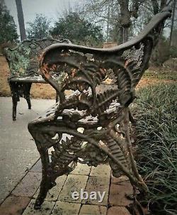 Banc en fonte antique, fougère et mûre, Fiske, NYC, 19e siècle, 68 kg, 137 cm