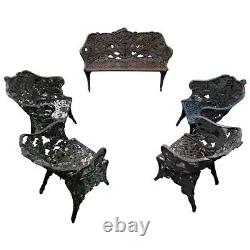 Banc en fonte antique, fougère et mûre, Fiske, NYC, 19e siècle, 68 kg, 137 cm