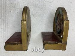 Bookends en fonte vintage Madonna et Enfant religieux 5,5 x 4,75 patine 4+ lbs