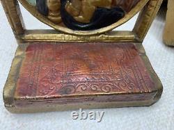 Bookends en fonte vintage Madonna et Enfant religieux 5,5 x 4,75 patine 4+ lbs