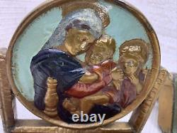 Bookends en fonte vintage Madonna et Enfant religieux 5,5 x 4,75 patine 4+ lbs