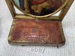 Bookends en fonte vintage Madonna et Enfant religieux 5,5 x 4,75 patine 4+ lbs