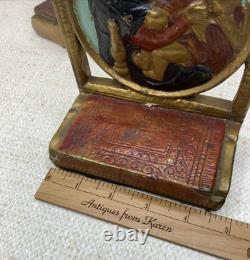 Bookends en fonte vintage Madonna et Enfant religieux 5,5 x 4,75 patine 4+ lbs