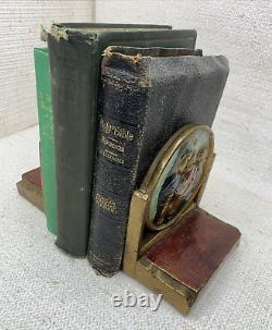 Bookends en fonte vintage Madonna et Enfant religieux 5,5 x 4,75 patine 4+ lbs