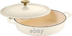 Braiser Couvert en Fonte 4 Qt Latte avec Bouton en Acier Inoxydable Doré, 80131/087DS