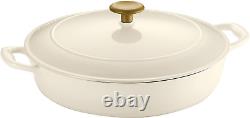 Braiser Couvert en Fonte 4 Qt Latte avec Bouton en Acier Inoxydable Doré, 80131/087DS