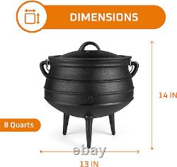 Bruntmor Chaudron en Fonte Prémariné de 8 Quart avec Couvercle pour Potjie Africain