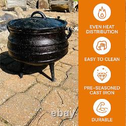 Bruntmor Chaudron en Fonte Prémariné de 8 Quart avec Couvercle pour Potjie Africain