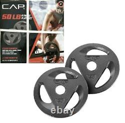 Cap 2 X 25 Lbs Olympic Grip Weight Plates 2 Trou 50 Lbs Barbell Weightlifting