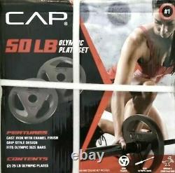 Cap 2 X 25 Lbs Olympic Grip Weight Plates 2 Trou 50 Lbs Barbell Weightlifting