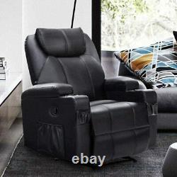 Chaise De Sofa Inclinable Robuste De 350lb Avec La Chaleur Et Le Massage Cup Holder Leather Rc