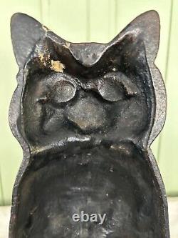 Chat noir d'Halloween ancien, grand et lourd, cale-porte en fonte des années 1930 de 13 livres.