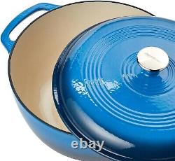 Cocotte en fonte émaillée bleue de 7,3 litres, compatible avec le four