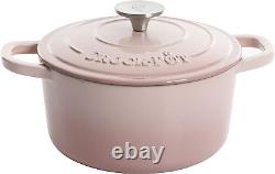 Cocotte en fonte émaillée ronde artisanale, 7 litres, rose pâle