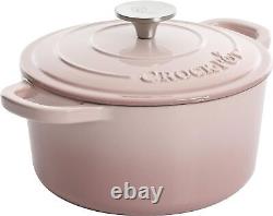 Cocotte en fonte émaillée ronde artisanale, 7 litres, rose pâle