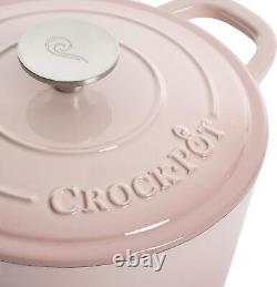 Cocotte en fonte émaillée ronde artisanale, 7 litres, rose pâle