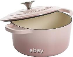 Cocotte en fonte émaillée ronde artisanale, 7 litres, rose pâle