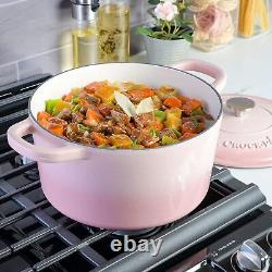 Cocotte en fonte émaillée ronde artisanale, 7 litres, rose pâle