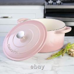 Cocotte en fonte émaillée ronde artisanale, 7 litres, rose pâle