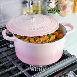 Cocotte en fonte émaillée ronde artisanale, 7 litres, rose pâle