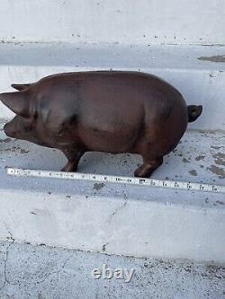 Énorme Tirelire en fonte antique en forme de cochon cochon Sculpture Cale-porte 24 livres 18 pouces Vintage
