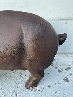Énorme Tirelire en fonte antique en forme de cochon cochon Sculpture Cale-porte 24 livres 18 pouces Vintage