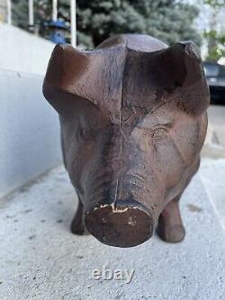 Énorme Tirelire en fonte antique en forme de cochon cochon Sculpture Cale-porte 24 livres 18 pouces Vintage