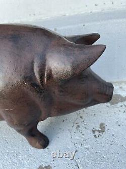 Énorme Tirelire en fonte antique en forme de cochon cochon Sculpture Cale-porte 24 livres 18 pouces Vintage