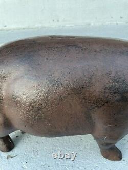 Énorme Tirelire en fonte antique en forme de cochon cochon Sculpture Cale-porte 24 livres 18 pouces Vintage