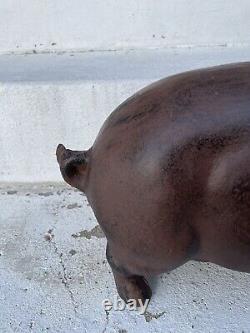 Énorme Tirelire en fonte antique en forme de cochon cochon Sculpture Cale-porte 24 livres 18 pouces Vintage