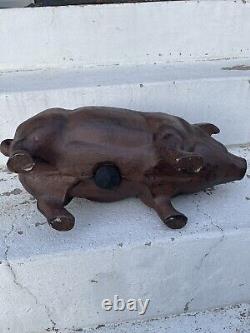 Énorme Tirelire en fonte antique en forme de cochon cochon Sculpture Cale-porte 24 livres 18 pouces Vintage