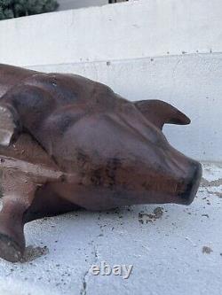 Énorme Tirelire en fonte antique en forme de cochon cochon Sculpture Cale-porte 24 livres 18 pouces Vintage