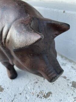 Énorme Tirelire en fonte antique en forme de cochon cochon Sculpture Cale-porte 24 livres 18 pouces Vintage