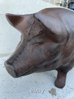 Énorme Tirelire en fonte antique en forme de cochon cochon Sculpture Cale-porte 24 livres 18 pouces Vintage