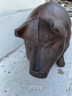 Énorme Tirelire en fonte antique en forme de cochon cochon Sculpture Cale-porte 24 livres 18 pouces Vintage