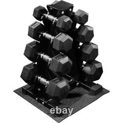 Ensemble d'haltères hexagonaux en fonte avec revêtement en caoutchouc et support de rangement de 100LB