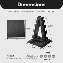 Ensemble d'haltères hexagonaux en fonte avec revêtement en caoutchouc et support de rangement de 100LB