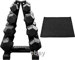 Ensemble d'haltères hexagonaux en fonte avec revêtement en caoutchouc et support de rangement de 100LB