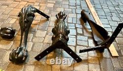 Ensemble de 4 pieds de table en fer forgé antique avec griffes en forme de pied, 10,75 pouces de hauteur