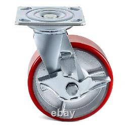Ensemble de 4 roulettes lourdes robustes en polyuréthane sur roues en fonte sans marque de 6 pouces