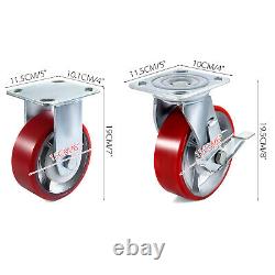 Ensemble de 4 roulettes lourdes robustes en polyuréthane sur roues en fonte sans marque de 6 pouces